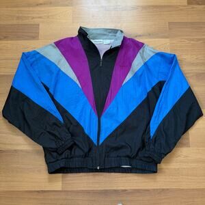 Men's Vintage 90's Reebok Purple Blue Zip Up Lined Windbreaker Track Jacket XL